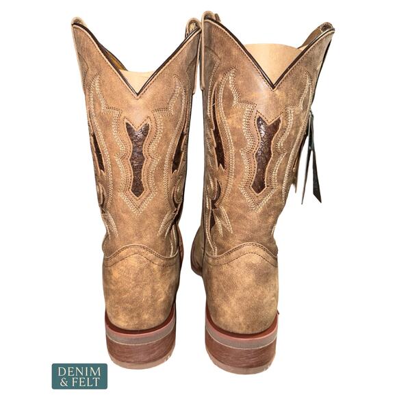NEW Laredo Distressed Leather Western Boots Tan Broad Square Toe Cowboy Ranch 12 main image 9